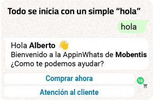 Mensaje automático de bienvenida enviado por Mobentis a través de WhatsApp Business